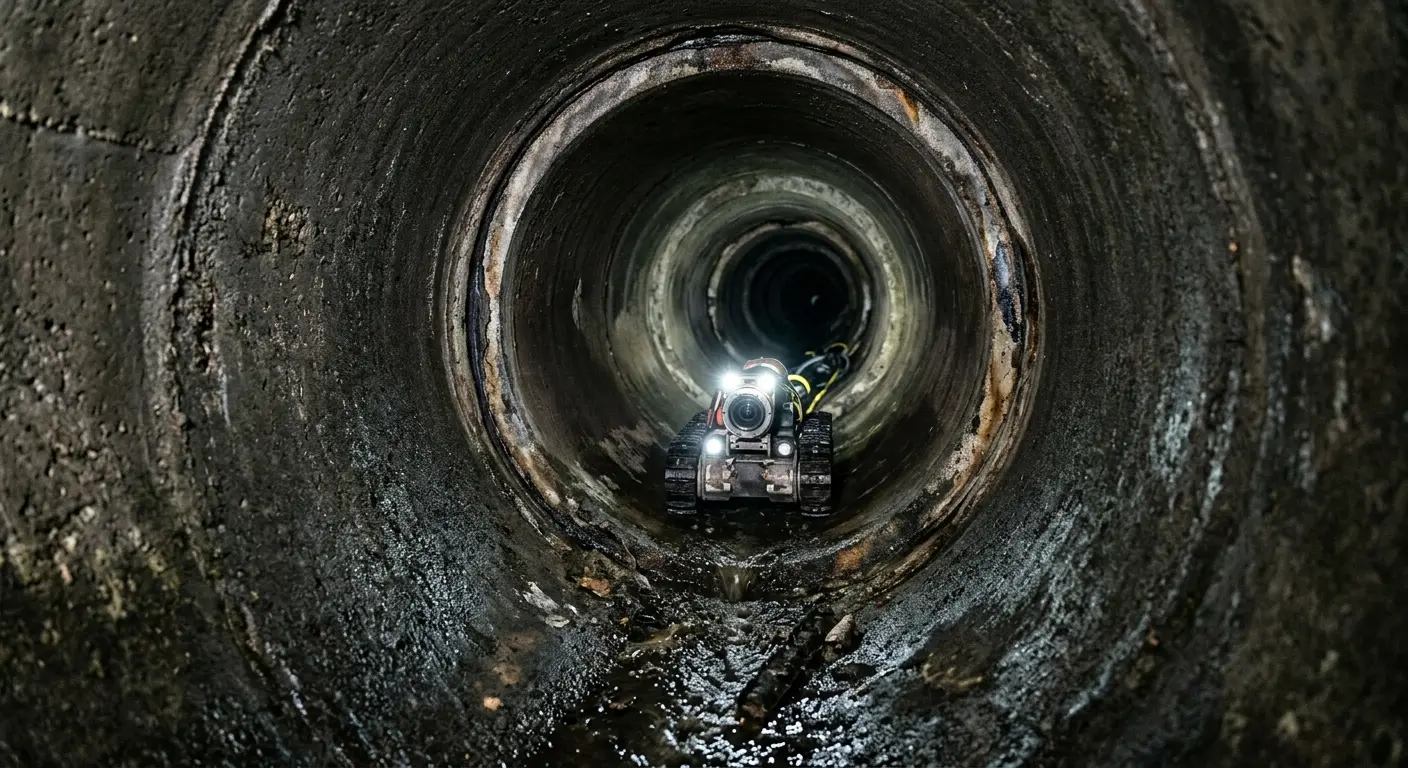 Robotic sewer camera inspecting pipe interior for Sewer Line Cleaning in Cromwell