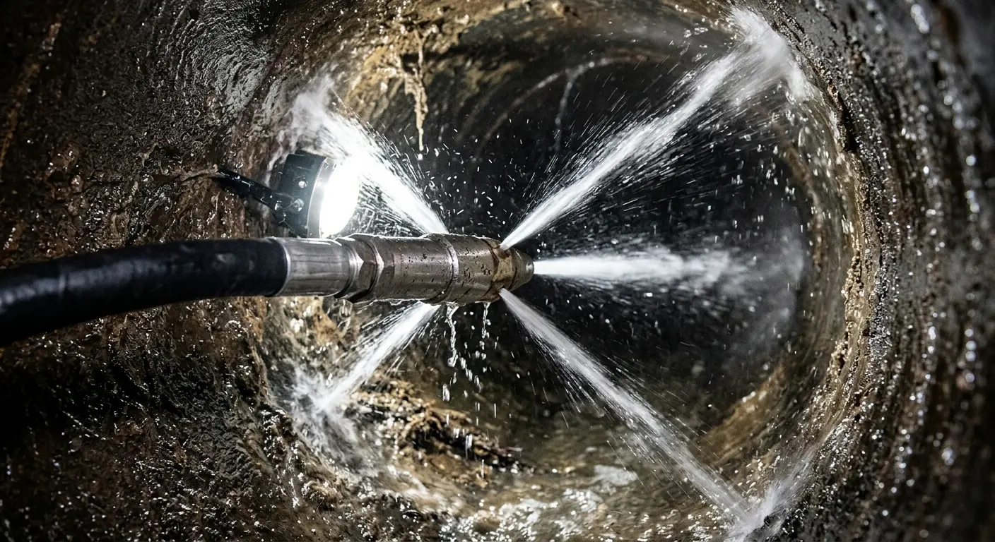 High-pressure hydro jetting nozzle cleaning sewer pipe for Sewer Cleanout in Cromwell